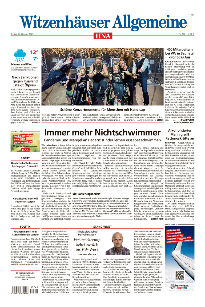 Witzenhäuser Allgemeine vom Freitag, 24.10.2025