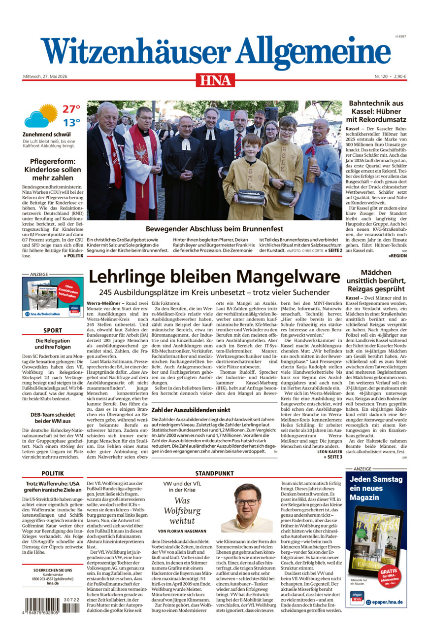Witzenhäuser Allgemeine vom Mittwoch, 27.05.2026
