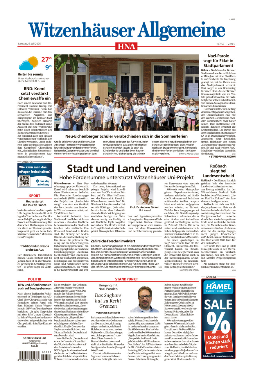Witzenhäuser Allgemeine vom Samstag, 05.07.2025