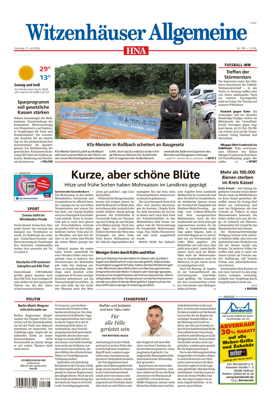 Witzenhäuser Allgemeine vom Samstag, 11.07.2026