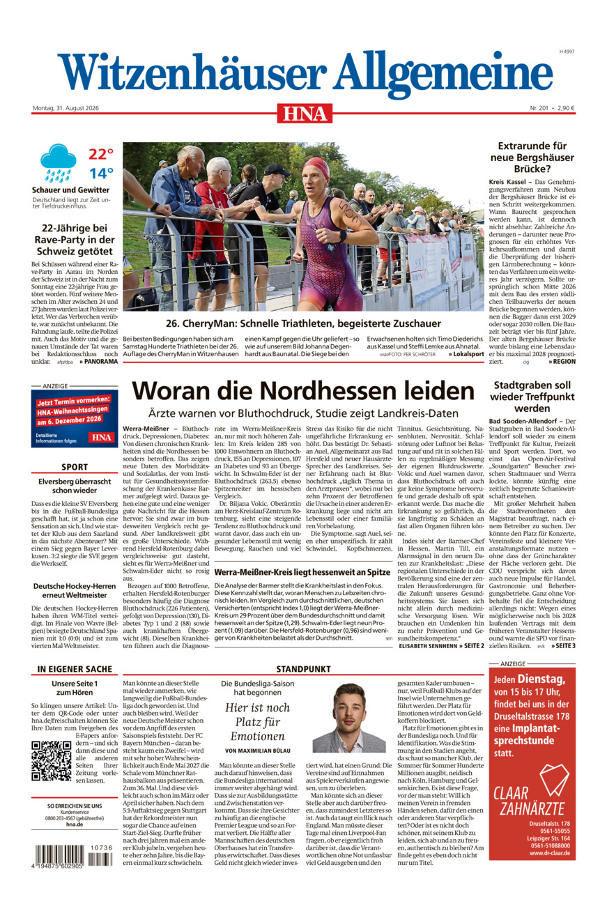 Witzenhäuser Allgemeine vom Montag, 31.08.2026