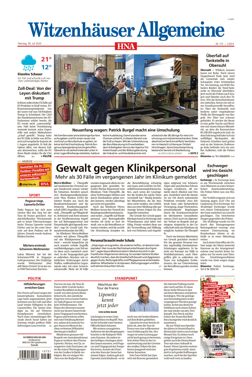 Witzenhäuser Allgemeine vom Montag, 28.07.2025