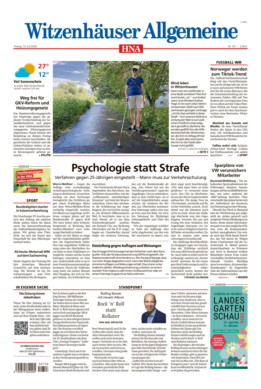 Witzenhäuser Allgemeine vom Freitag, 10.07.2026