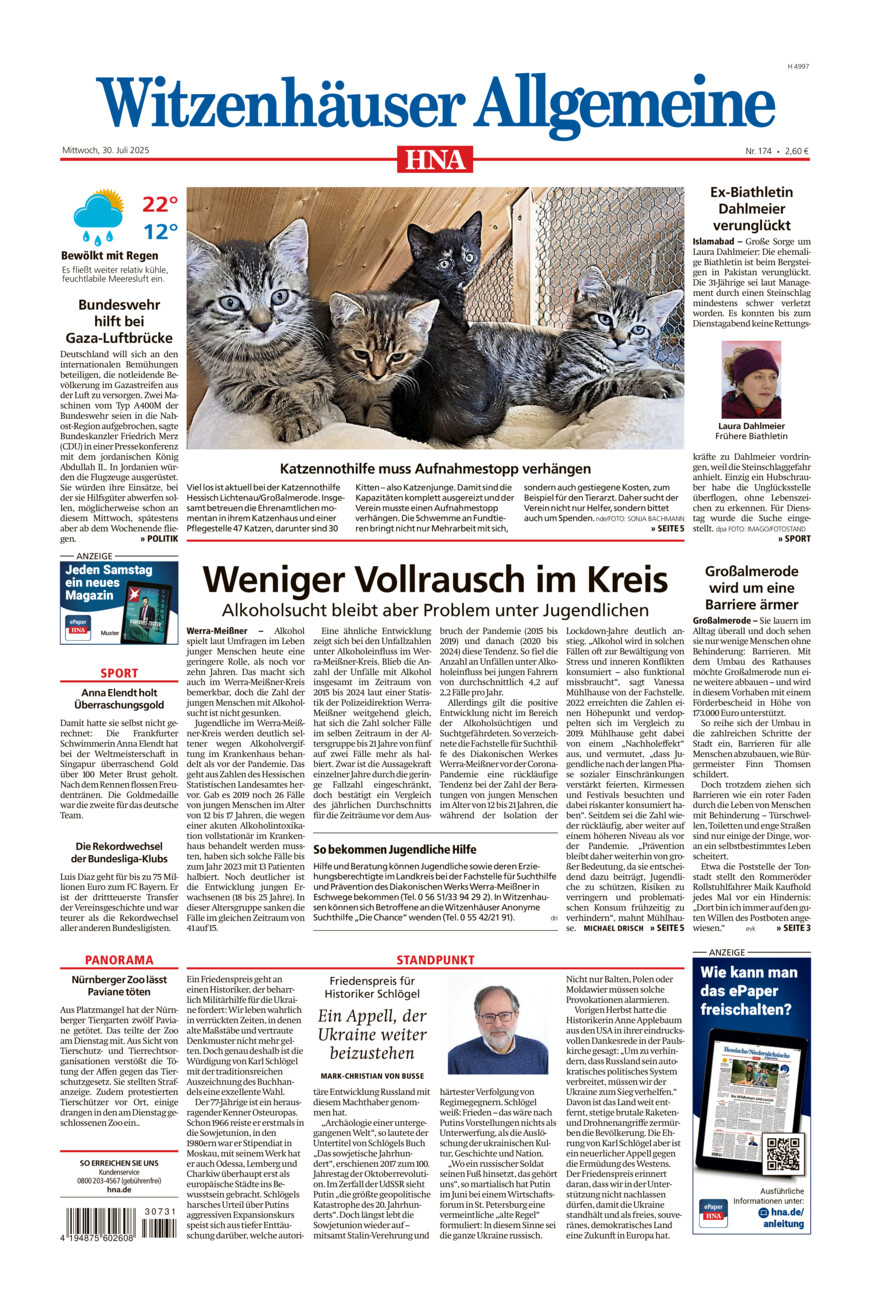 Witzenhäuser Allgemeine vom Mittwoch, 30.07.2025