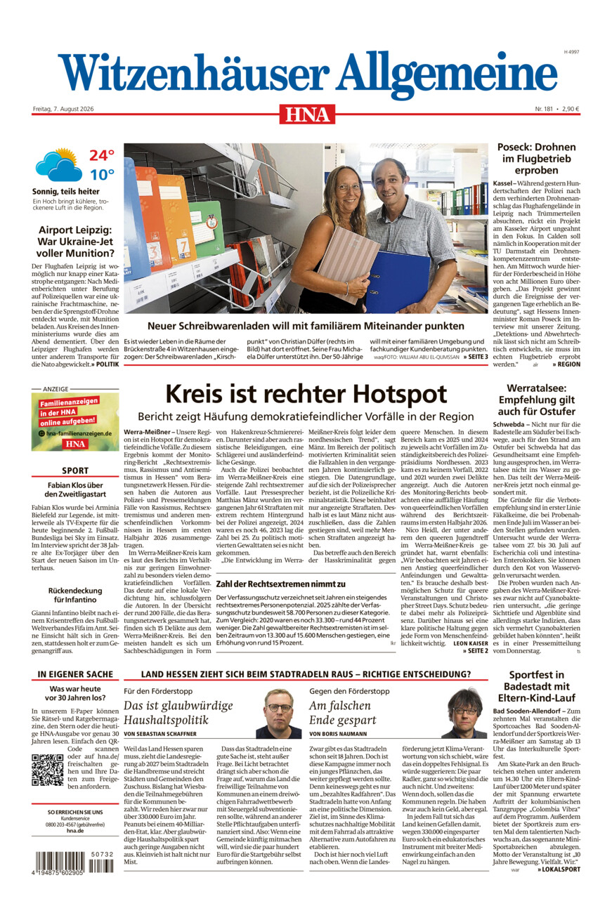 Witzenhäuser Allgemeine vom Freitag, 07.08.2026