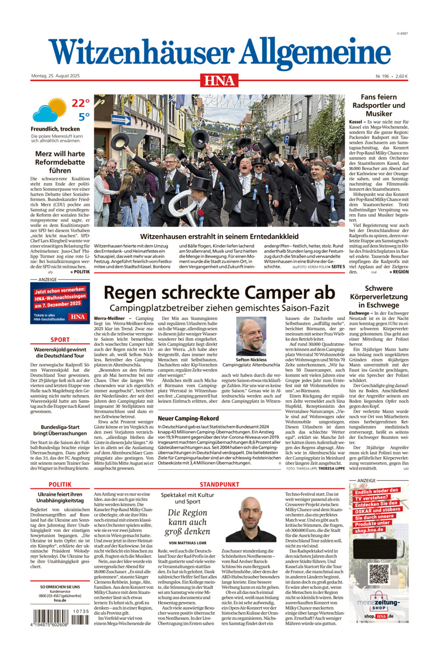 Witzenhäuser Allgemeine vom Montag, 25.08.2025