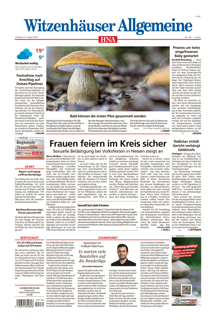 Witzenhäuser Allgemeine vom Freitag, 22.08.2025