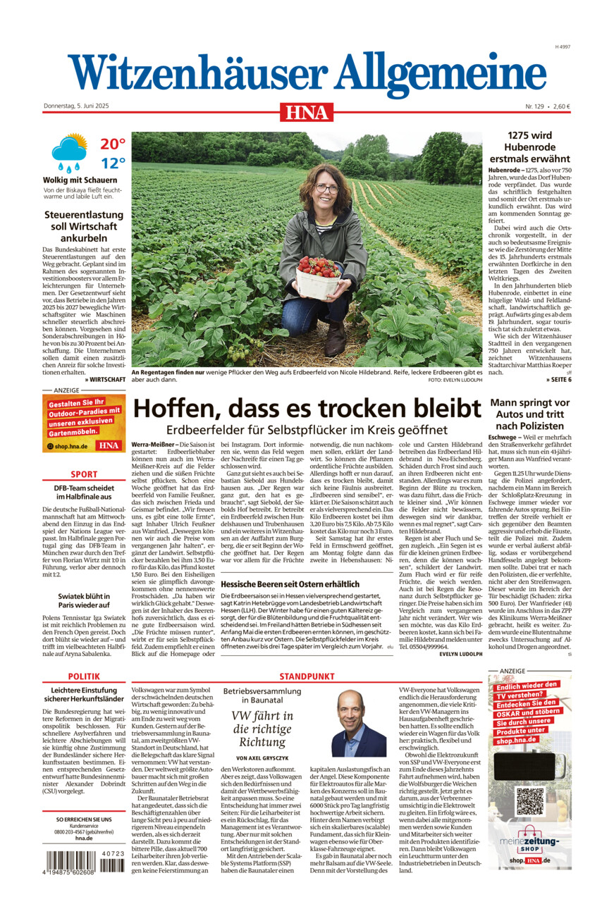 Witzenhäuser Allgemeine vom Donnerstag, 05.06.2025