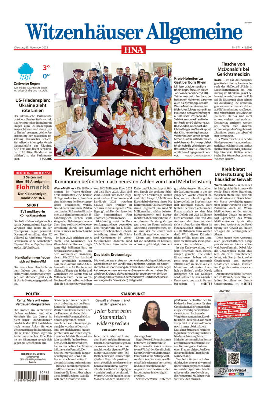 Witzenhäuser Allgemeine vom Dienstag, 25.11.2025
