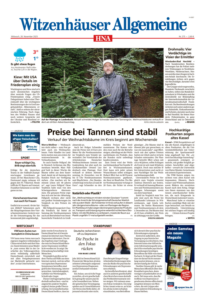 Witzenhäuser Allgemeine vom Mittwoch, 26.11.2025
