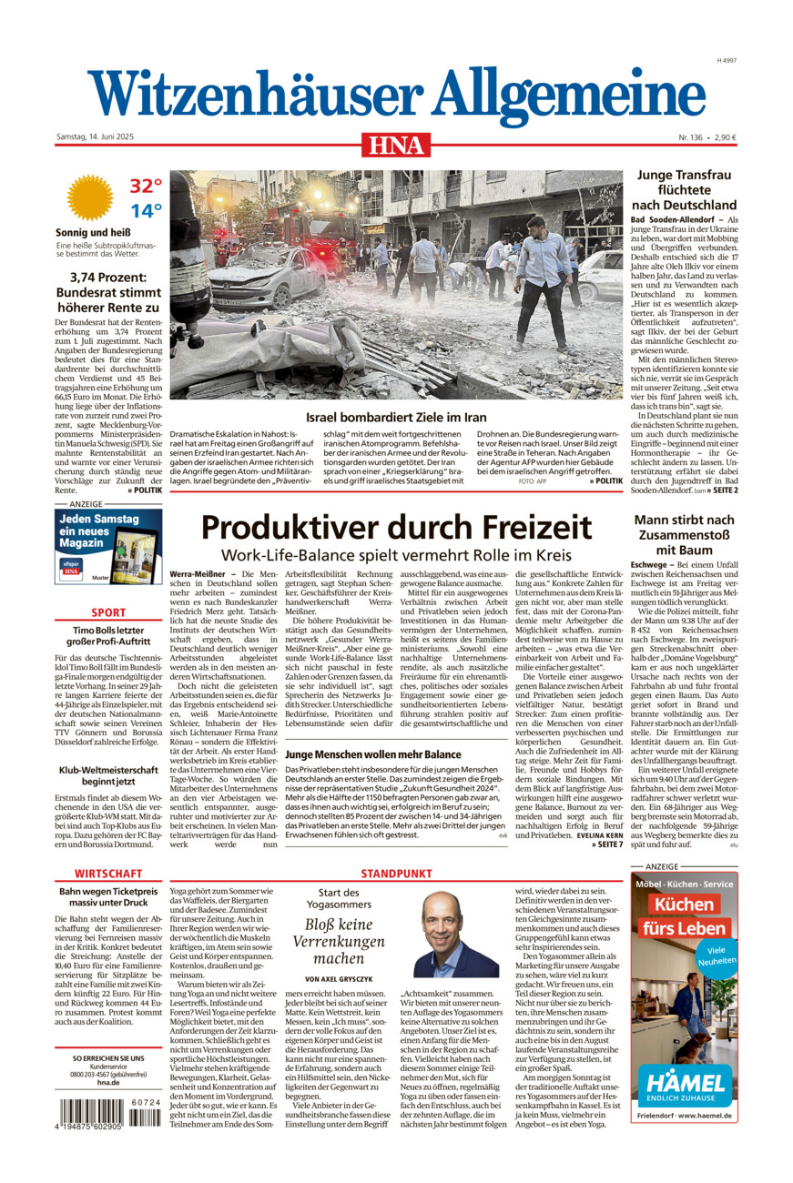 Witzenhäuser Allgemeine vom Samstag, 14.06.2025