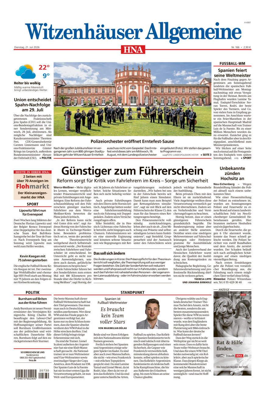 Witzenhäuser Allgemeine vom Dienstag, 21.07.2026