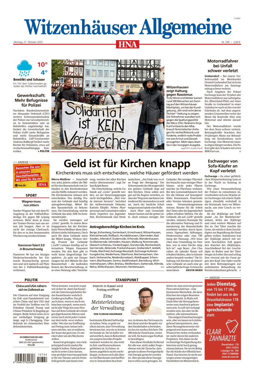 Witzenhäuser Allgemeine vom Montag, 27.10.2025