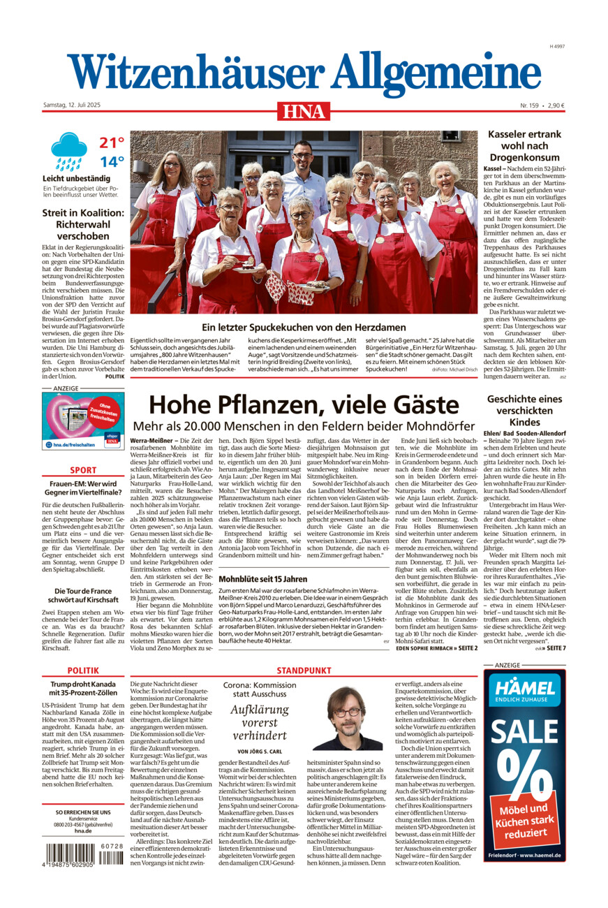Witzenhäuser Allgemeine vom Samstag, 12.07.2025