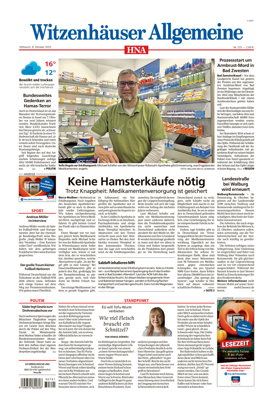 Witzenhäuser Allgemeine vom Mittwoch, 08.10.2025