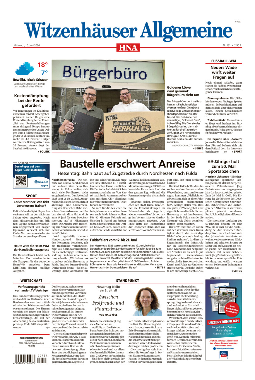 Witzenhäuser Allgemeine vom Mittwoch, 10.06.2026