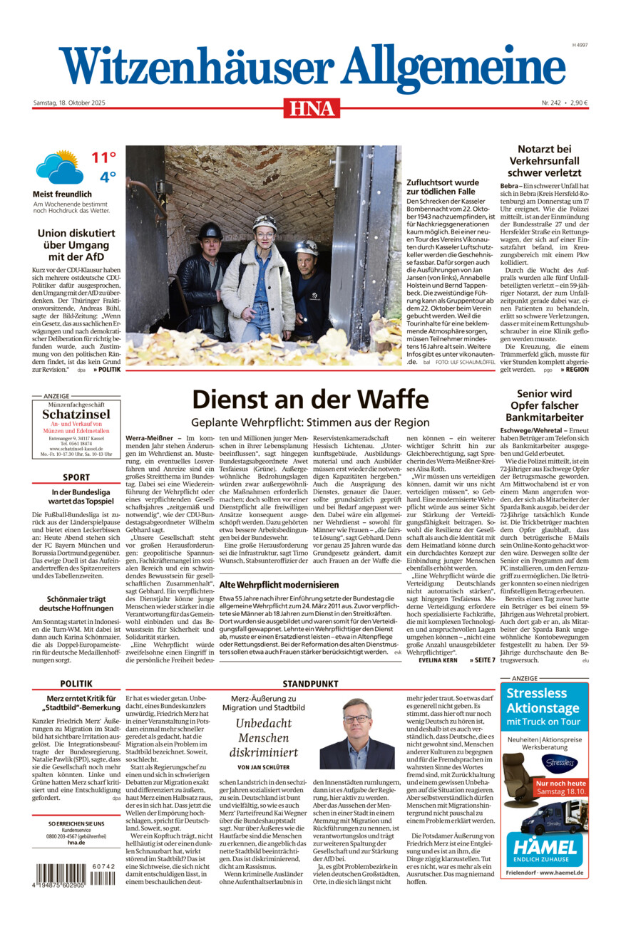 Witzenhäuser Allgemeine vom Samstag, 18.10.2025