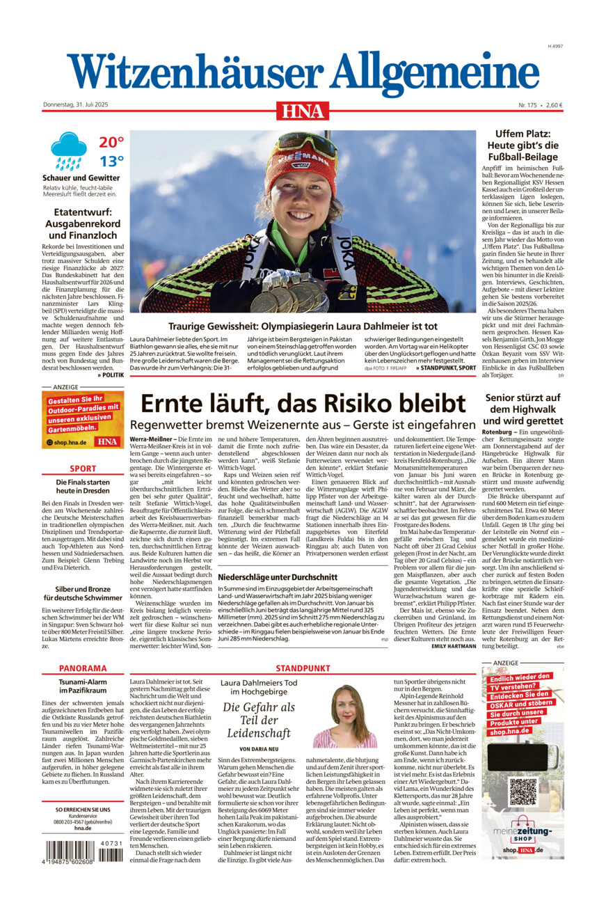 Witzenhäuser Allgemeine vom Donnerstag, 31.07.2025