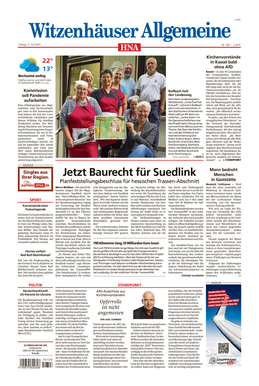 Witzenhäuser Allgemeine vom Freitag, 11.07.2025