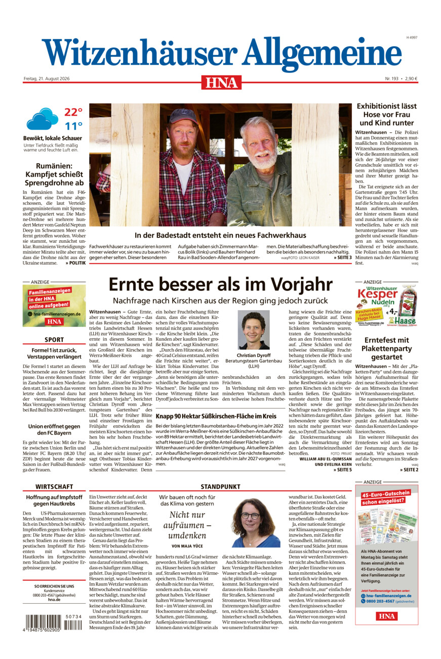 Witzenhäuser Allgemeine vom Freitag, 21.08.2026