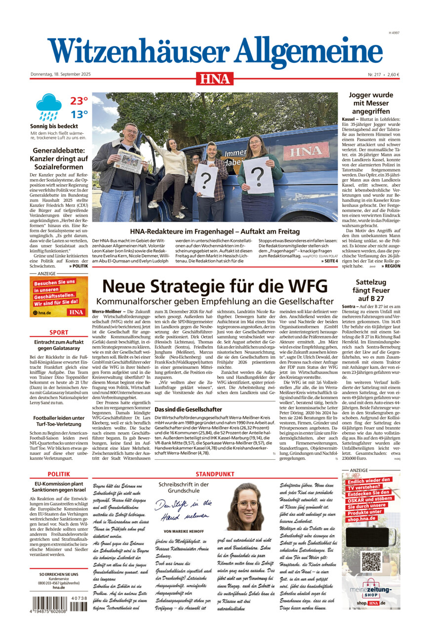 Witzenhäuser Allgemeine vom Donnerstag, 18.09.2025