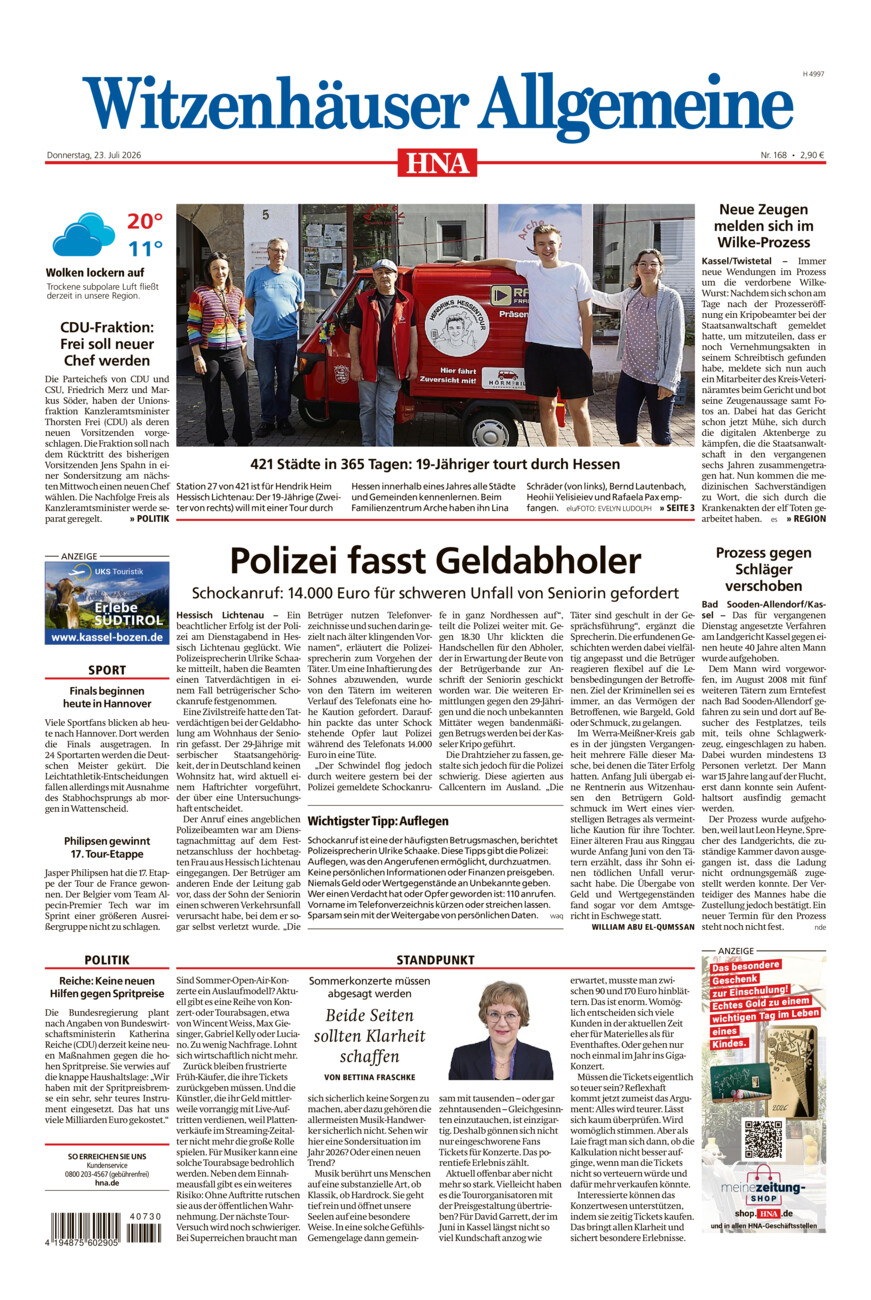 Witzenhäuser Allgemeine vom Donnerstag, 23.07.2026