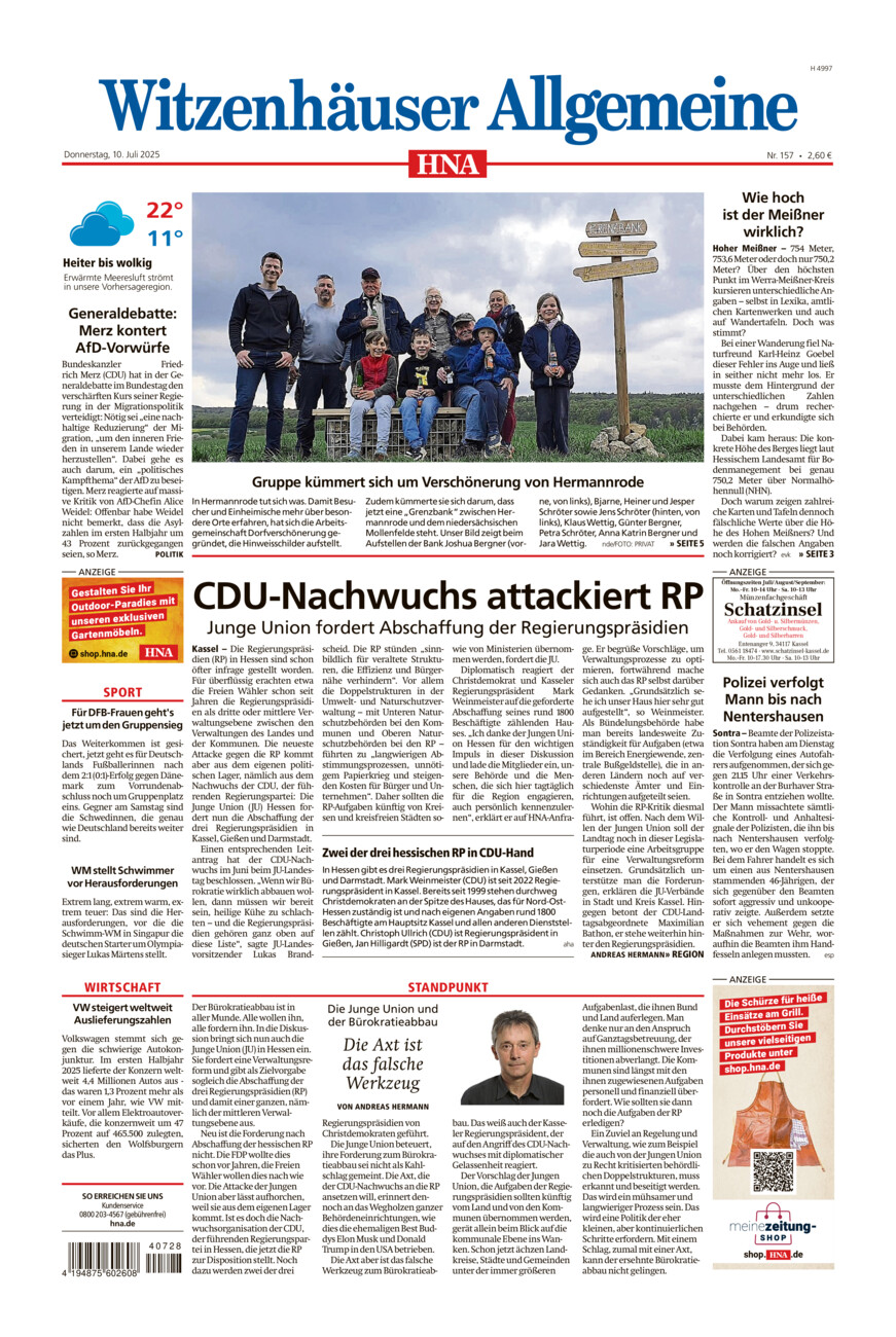 Witzenhäuser Allgemeine vom Donnerstag, 10.07.2025