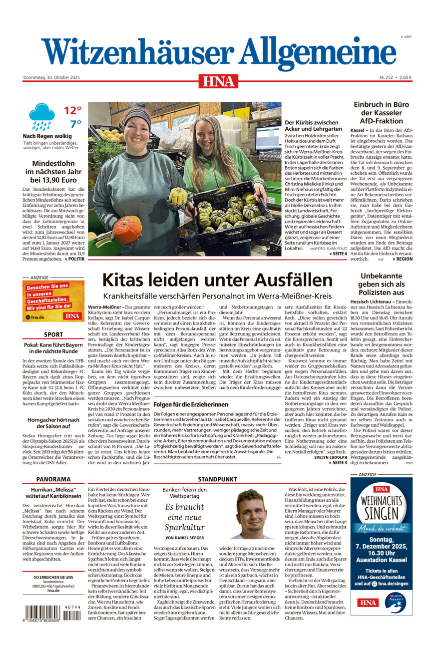 Witzenhäuser Allgemeine vom Donnerstag, 30.10.2025