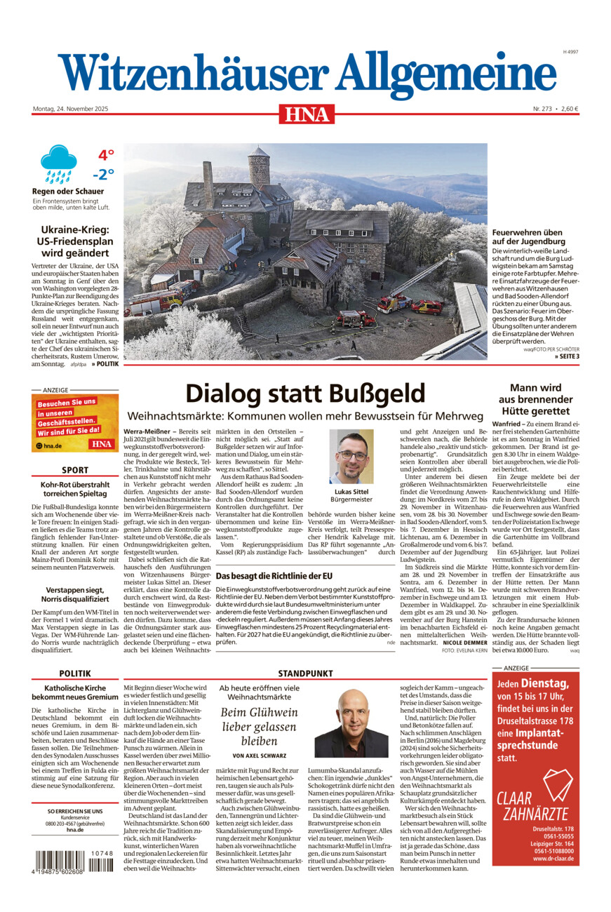 Witzenhäuser Allgemeine vom Montag, 24.11.2025
