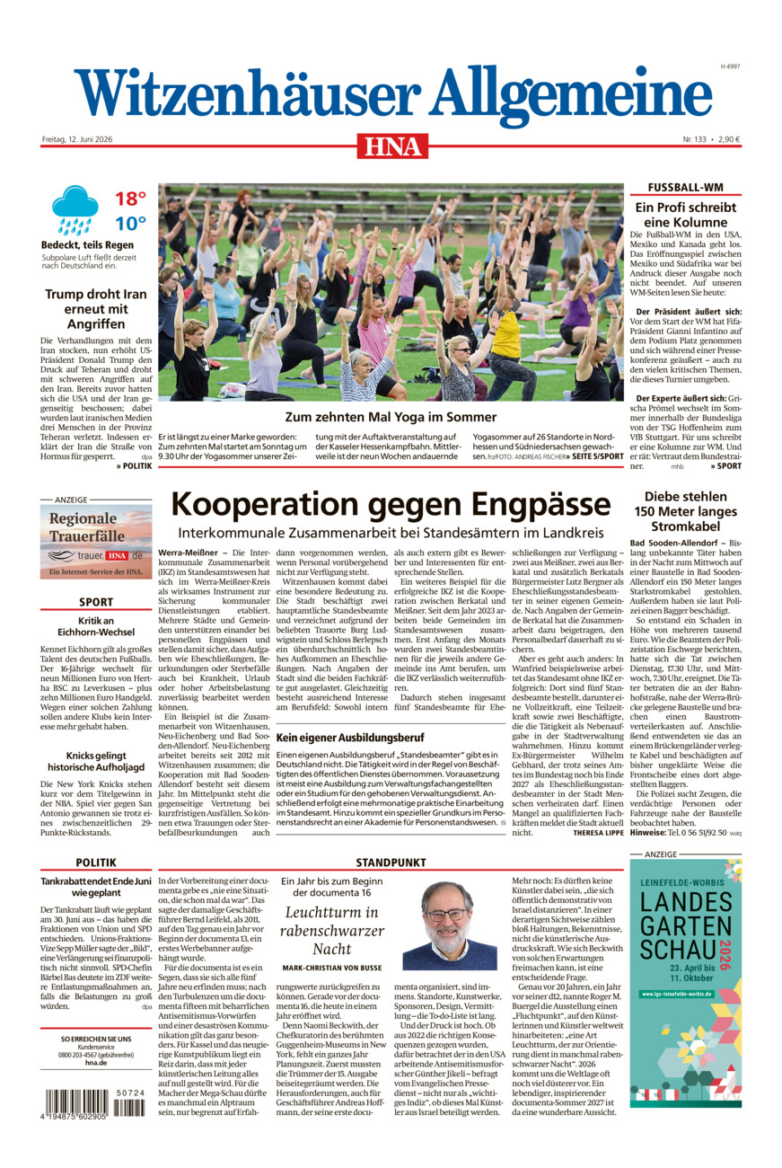 Witzenhäuser Allgemeine vom Freitag, 12.06.2026