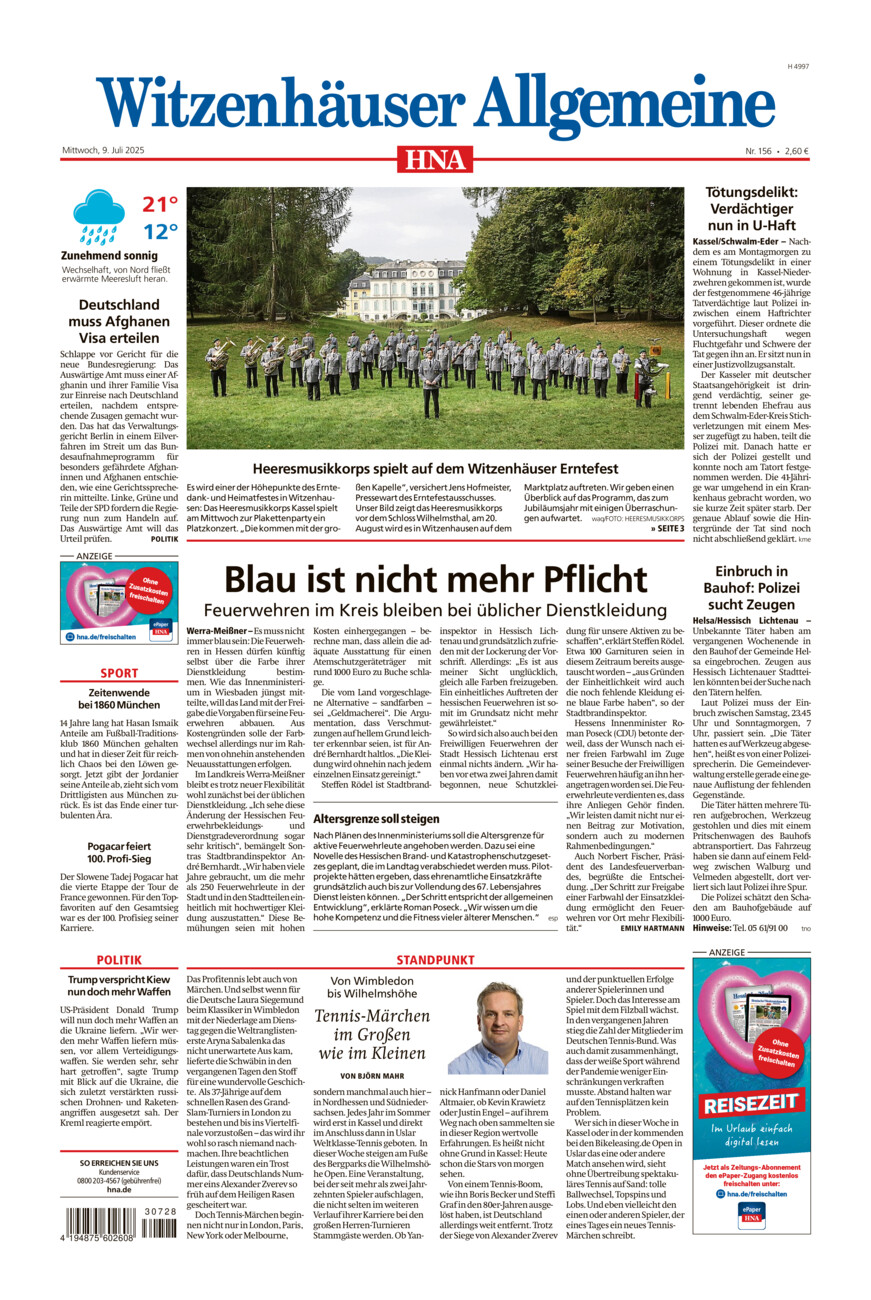 Witzenhäuser Allgemeine vom Mittwoch, 09.07.2025