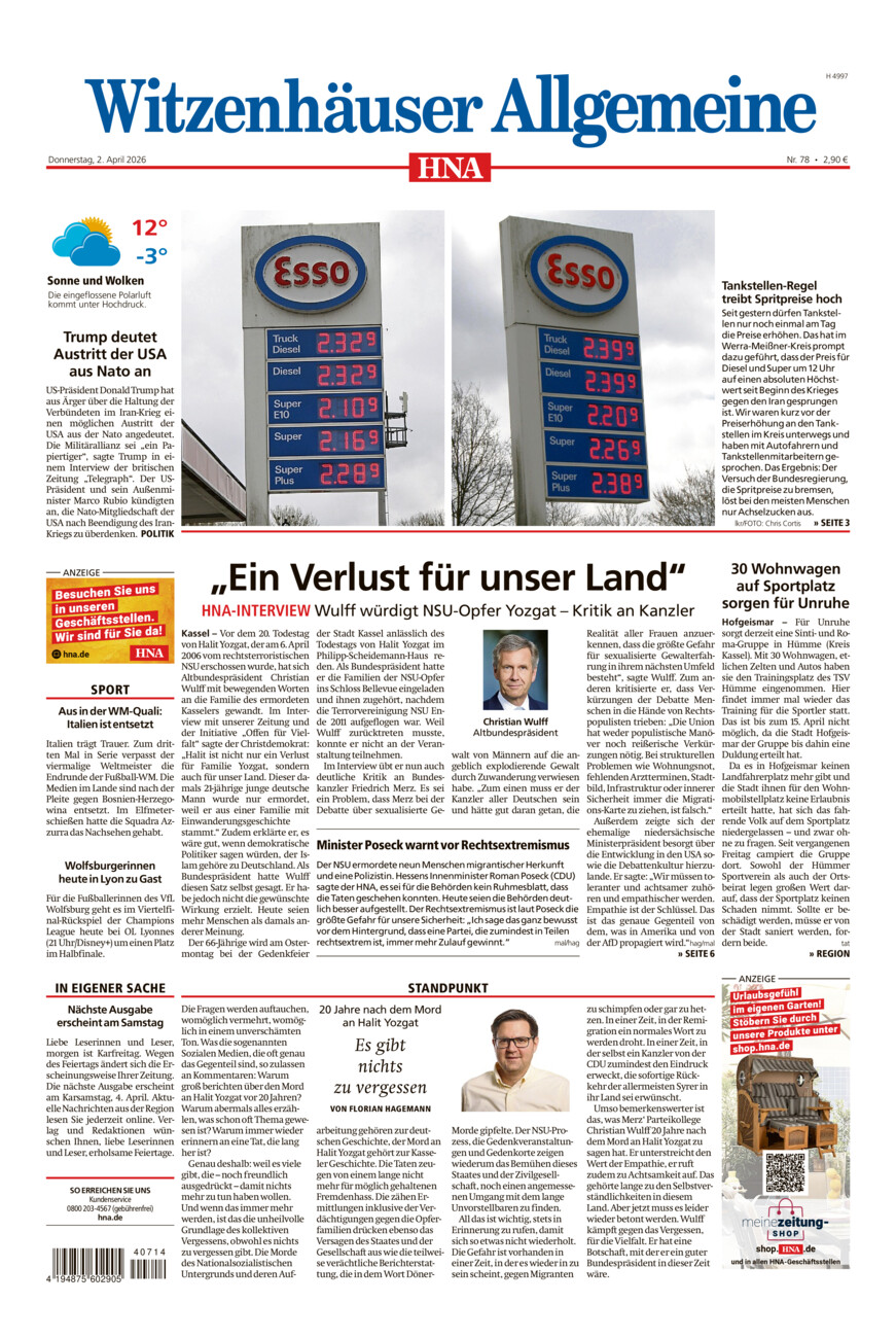 Witzenhäuser Allgemeine vom Donnerstag, 02.04.2026