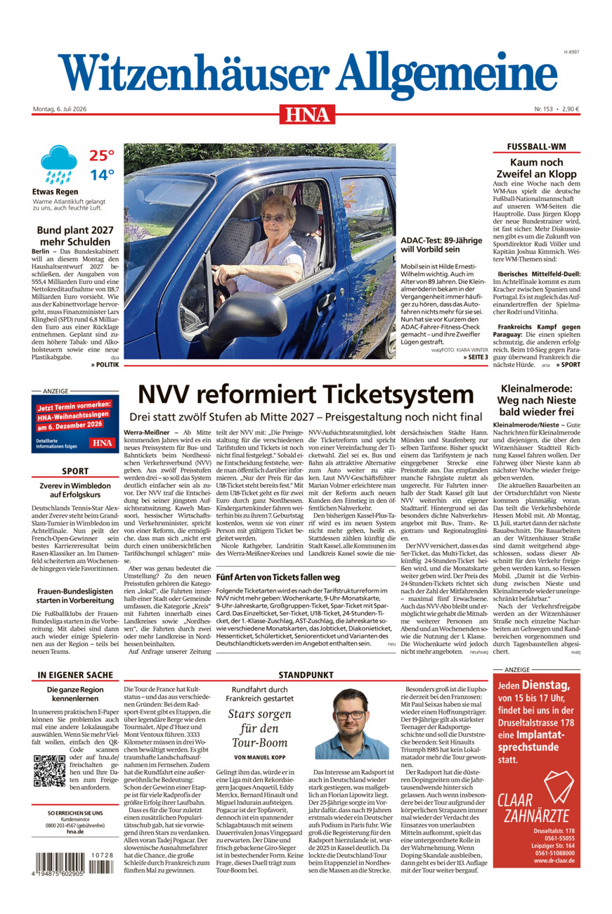 Witzenhäuser Allgemeine vom Montag, 06.07.2026