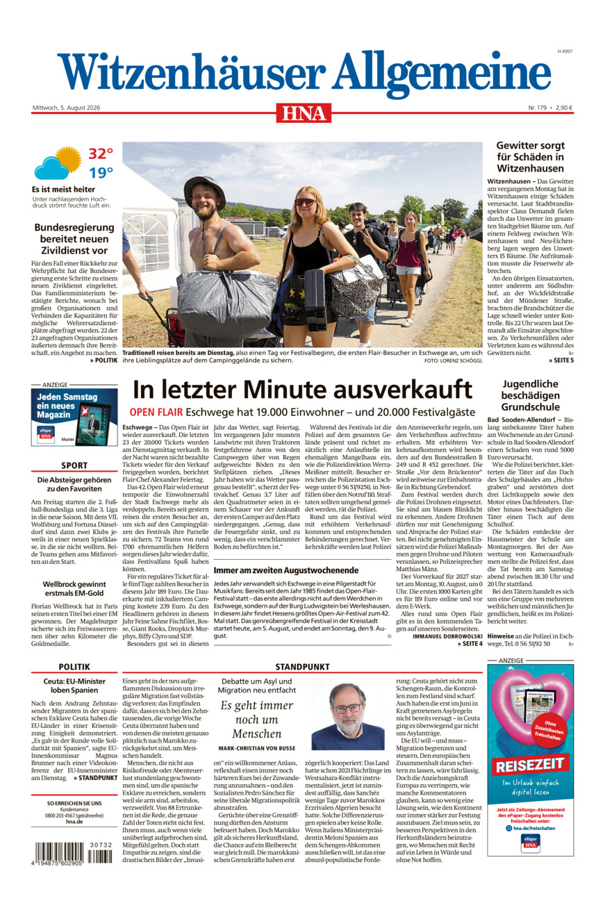 Witzenhäuser Allgemeine vom Mittwoch, 05.08.2026