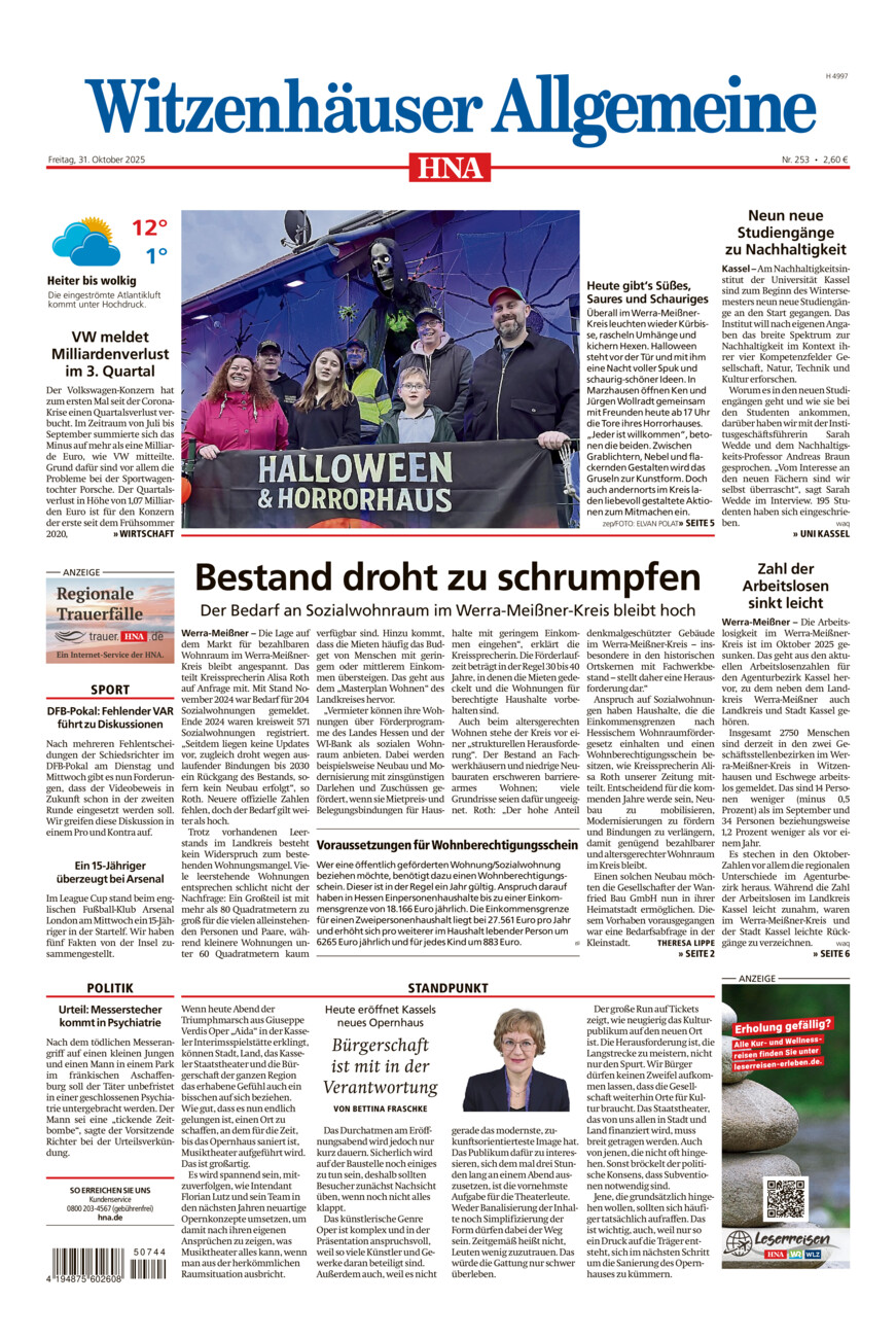 Witzenhäuser Allgemeine vom Freitag, 31.10.2025