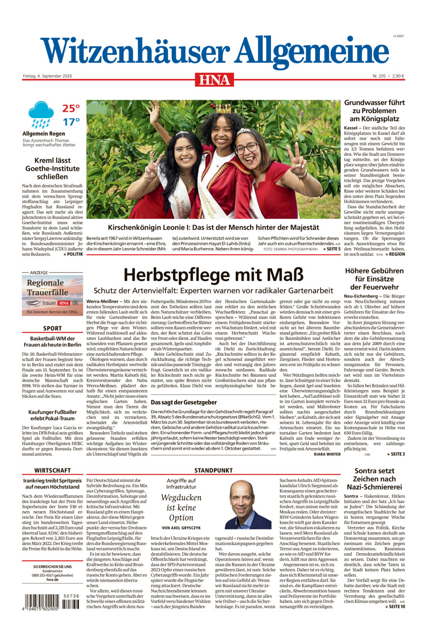 Witzenhäuser Allgemeine vom Freitag, 04.09.2026