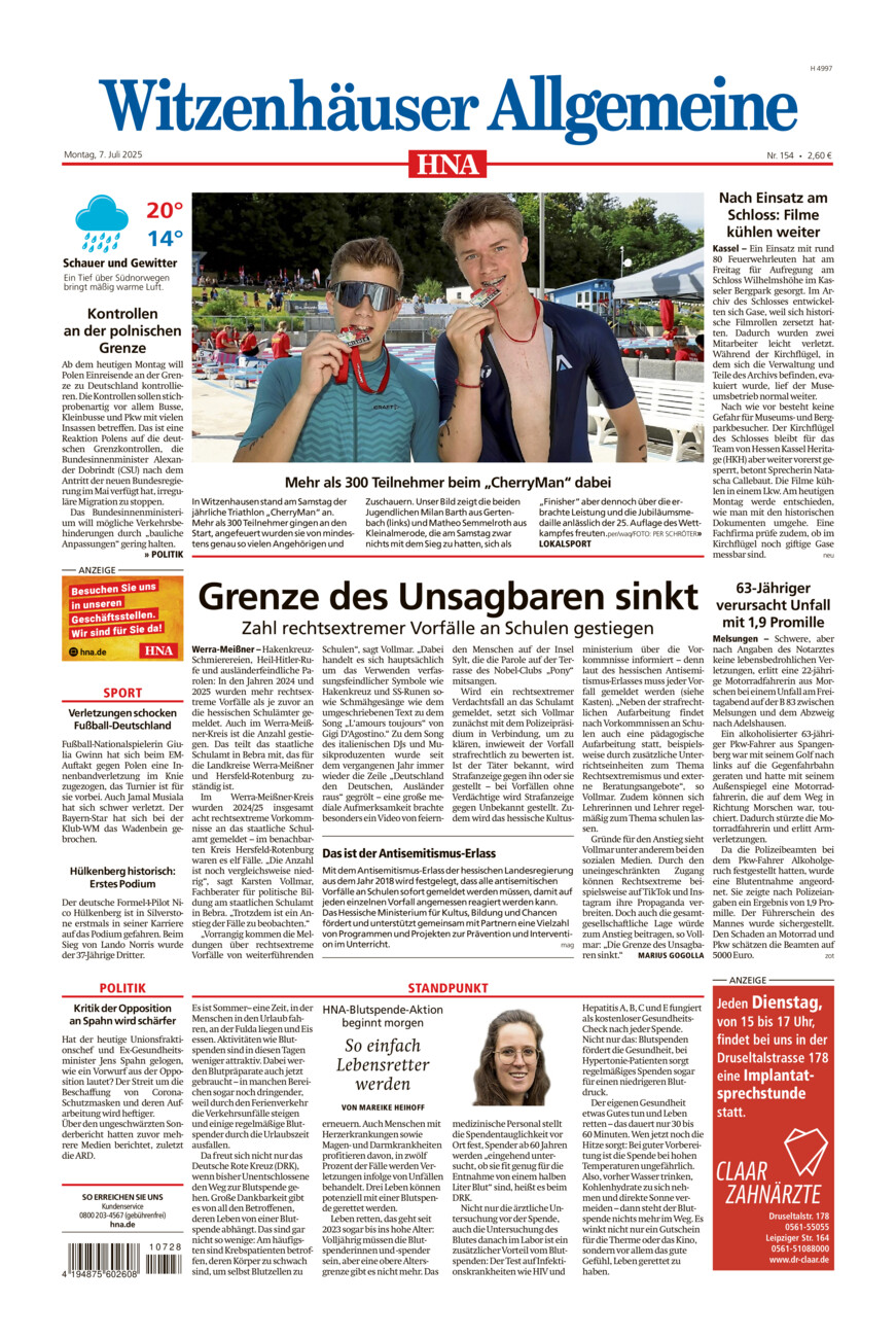 Witzenhäuser Allgemeine vom Montag, 07.07.2025