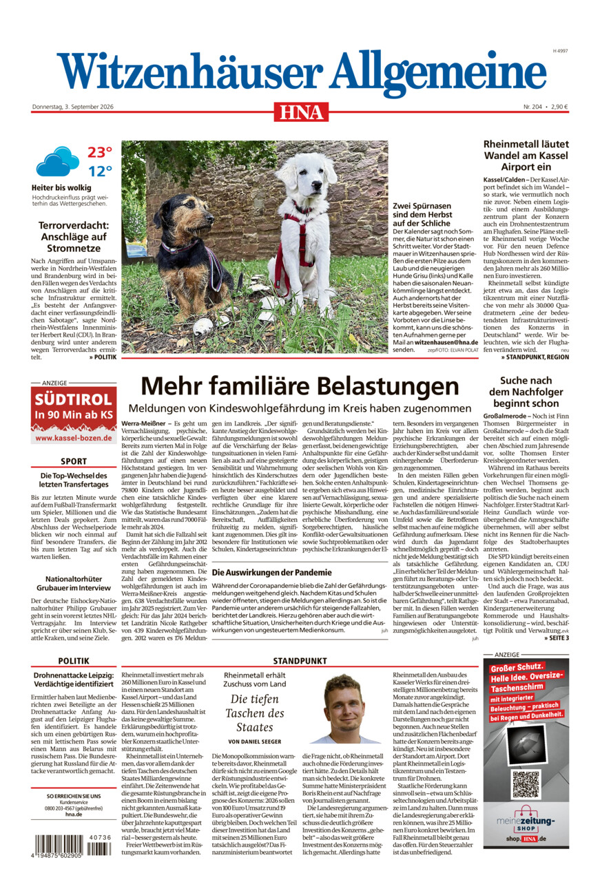 Witzenhäuser Allgemeine vom Donnerstag, 03.09.2026