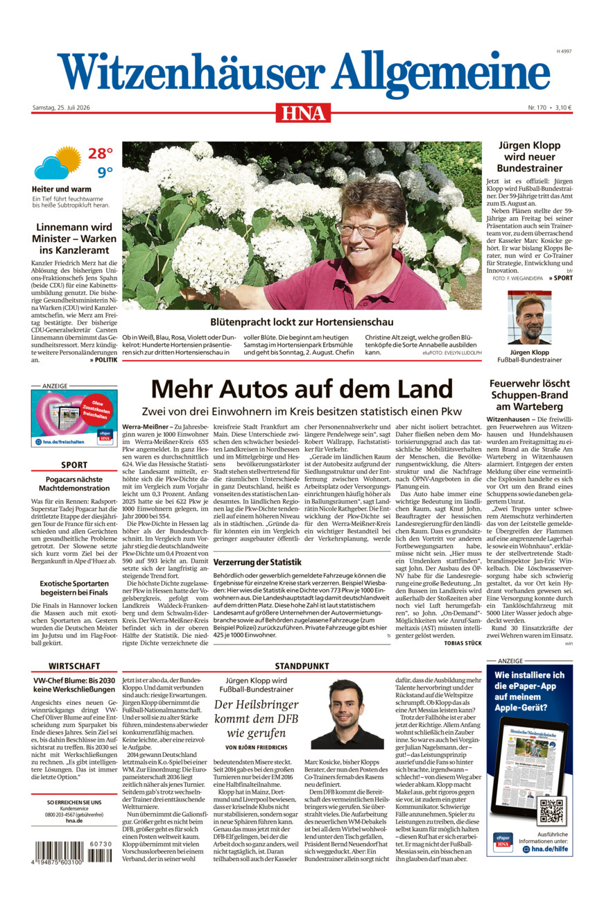 Witzenhäuser Allgemeine vom Samstag, 25.07.2026