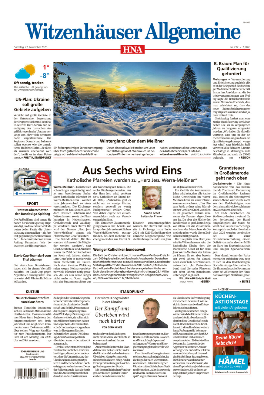 Witzenhäuser Allgemeine vom Samstag, 22.11.2025
