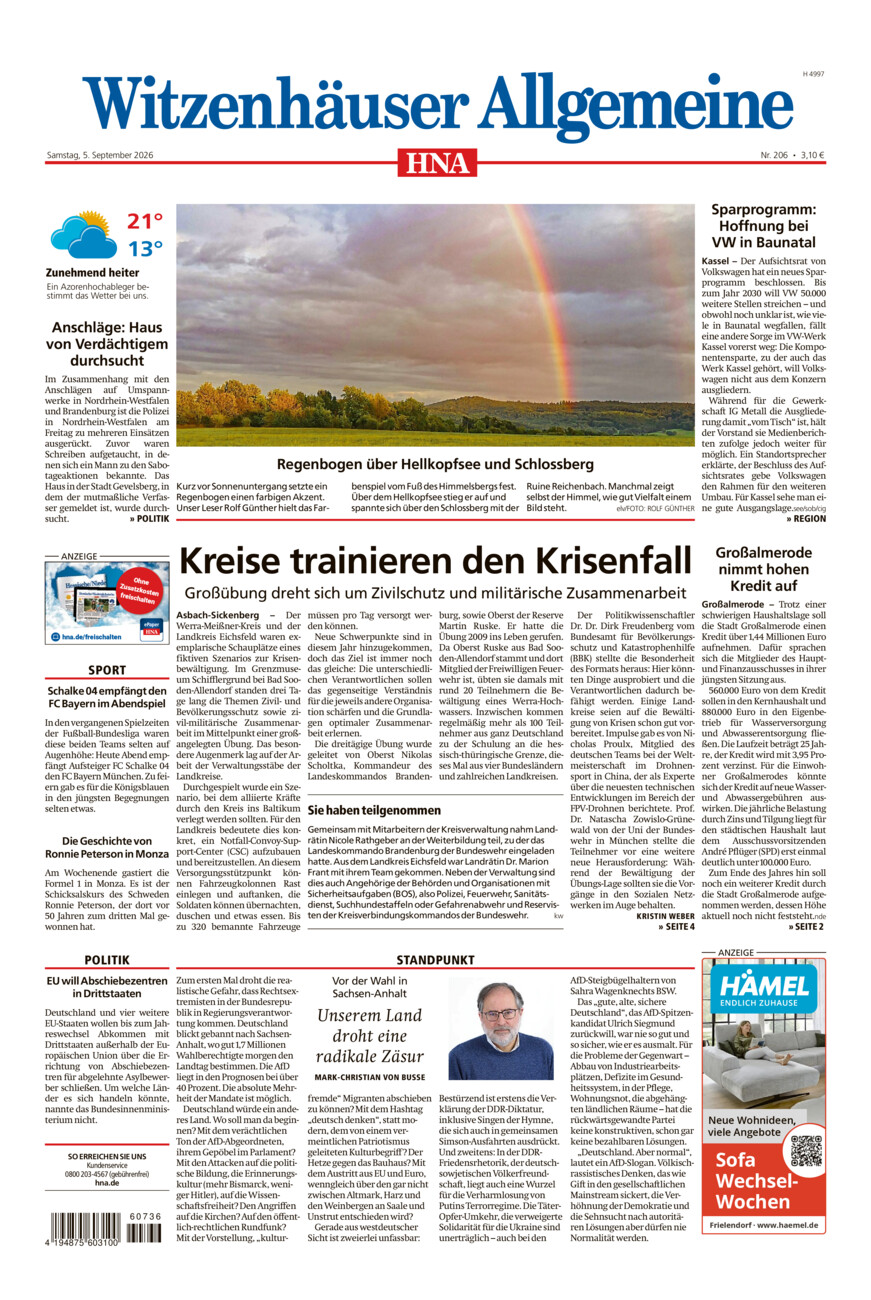 Witzenhäuser Allgemeine vom Samstag, 05.09.2026