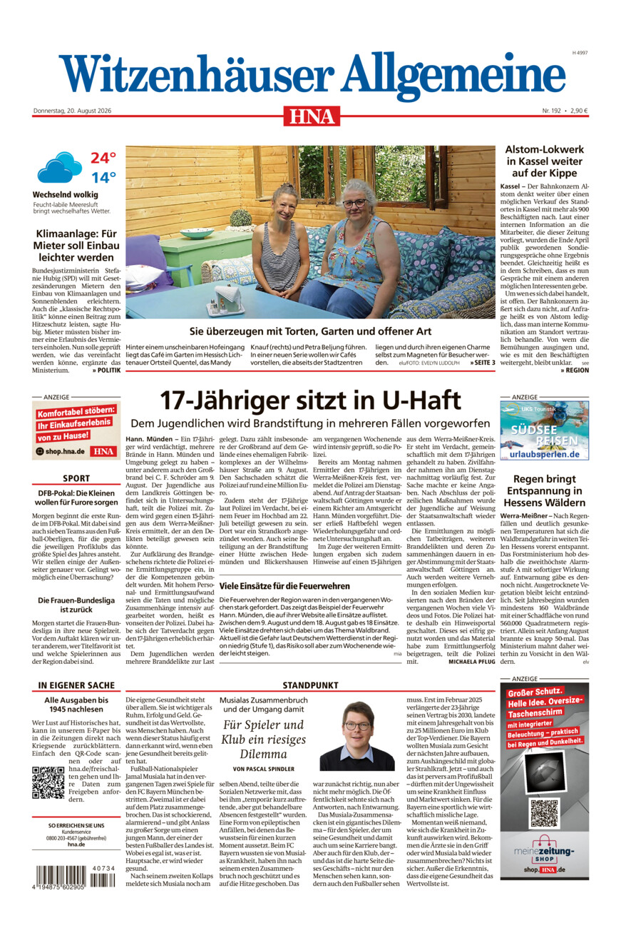 Witzenhäuser Allgemeine vom Donnerstag, 20.08.2026