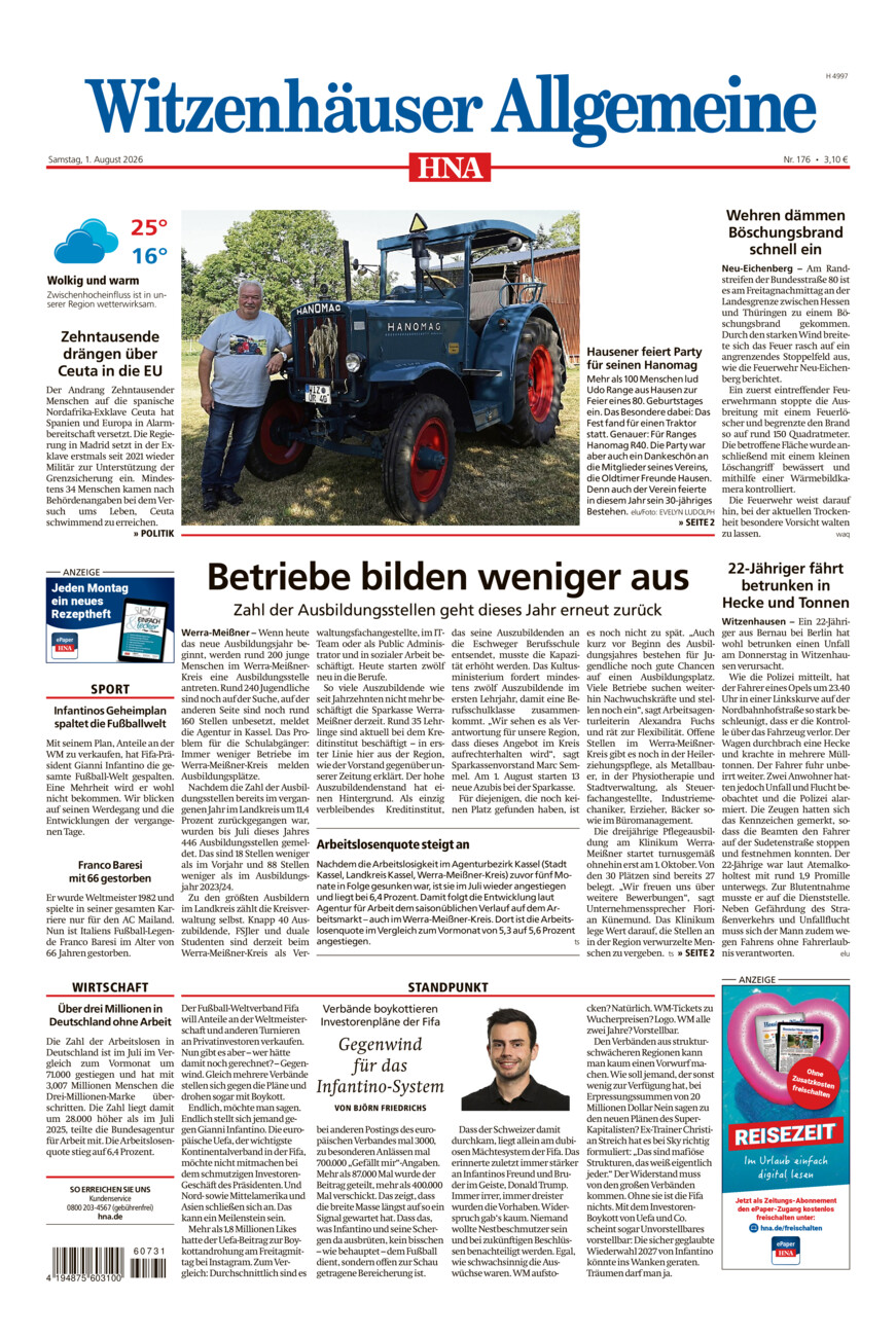Witzenhäuser Allgemeine vom Samstag, 01.08.2026