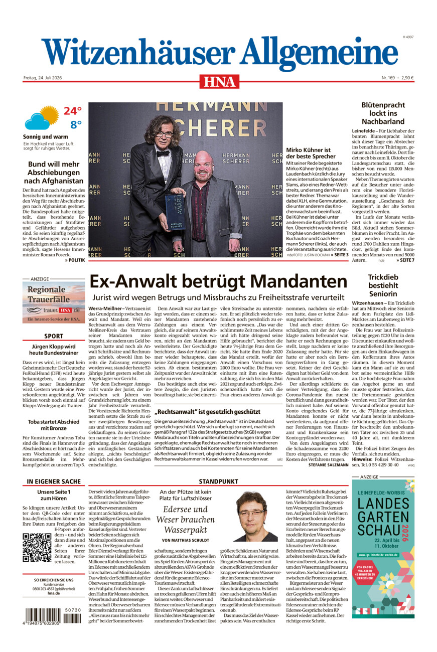 Witzenhäuser Allgemeine vom Freitag, 24.07.2026