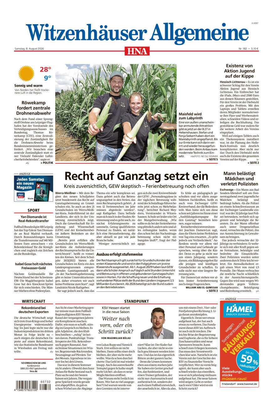 Witzenhäuser Allgemeine vom Samstag, 08.08.2026