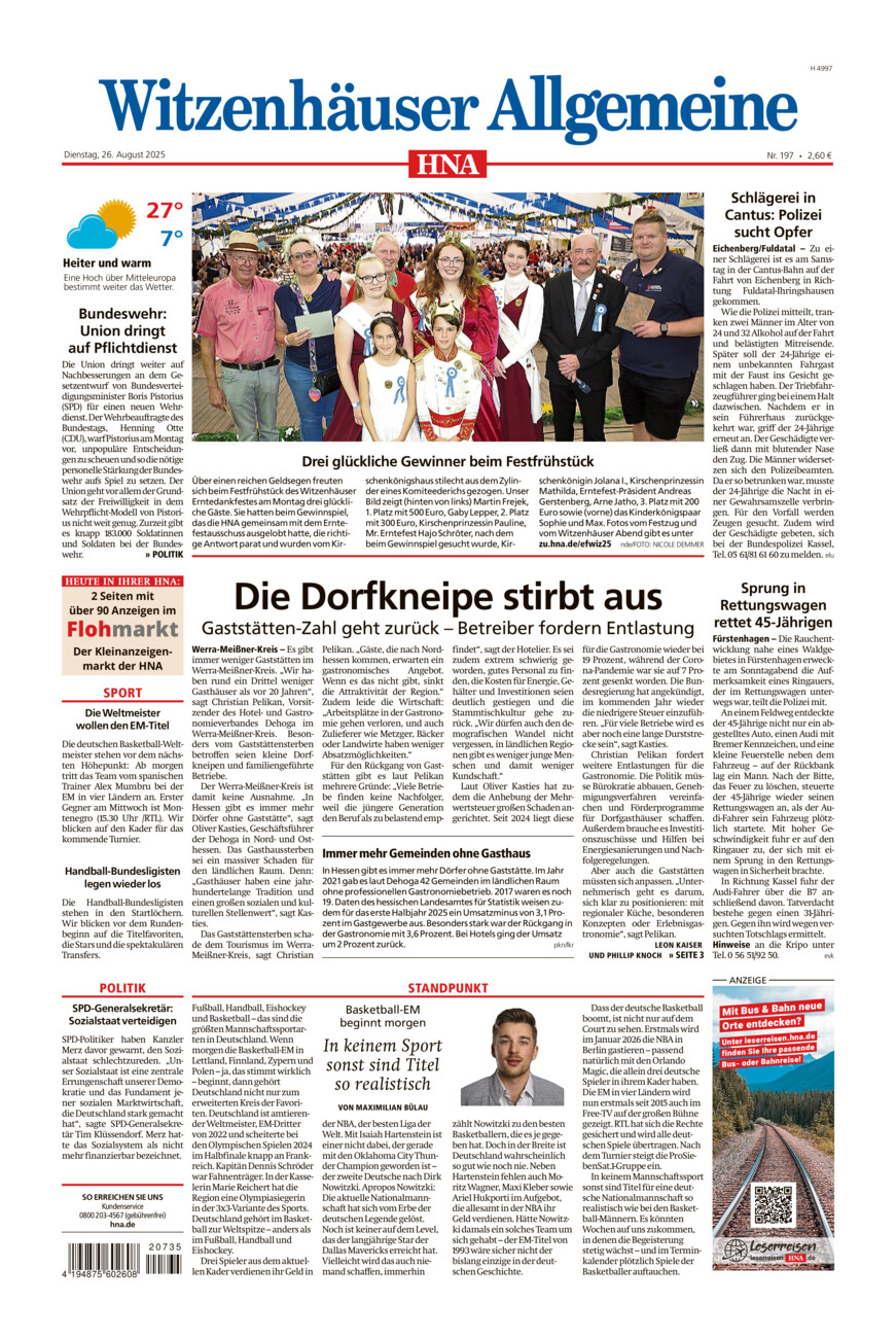 Witzenhäuser Allgemeine vom Dienstag, 26.08.2025