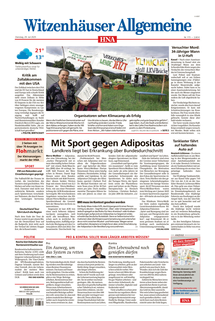 Witzenhäuser Allgemeine vom Dienstag, 29.07.2025