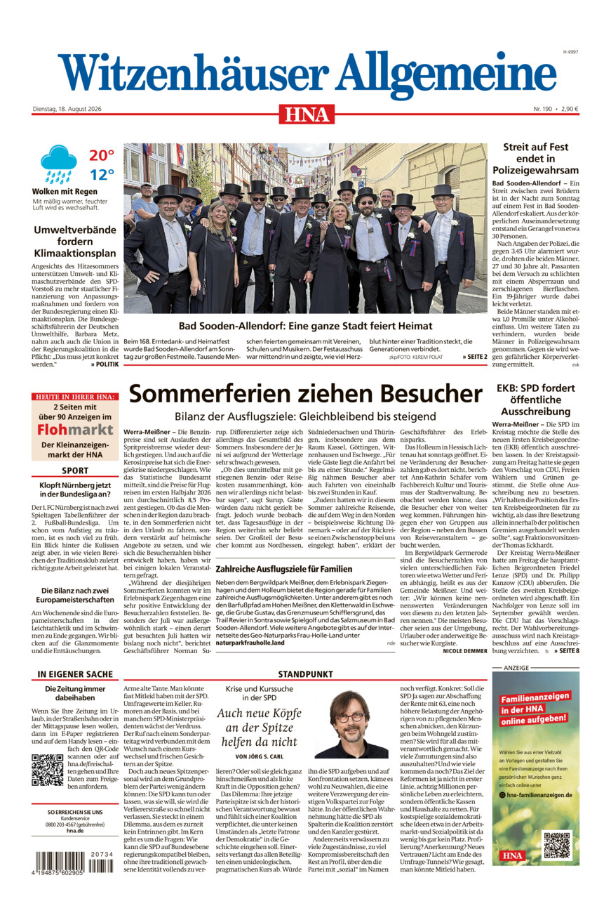 Witzenhäuser Allgemeine vom Dienstag, 18.08.2026