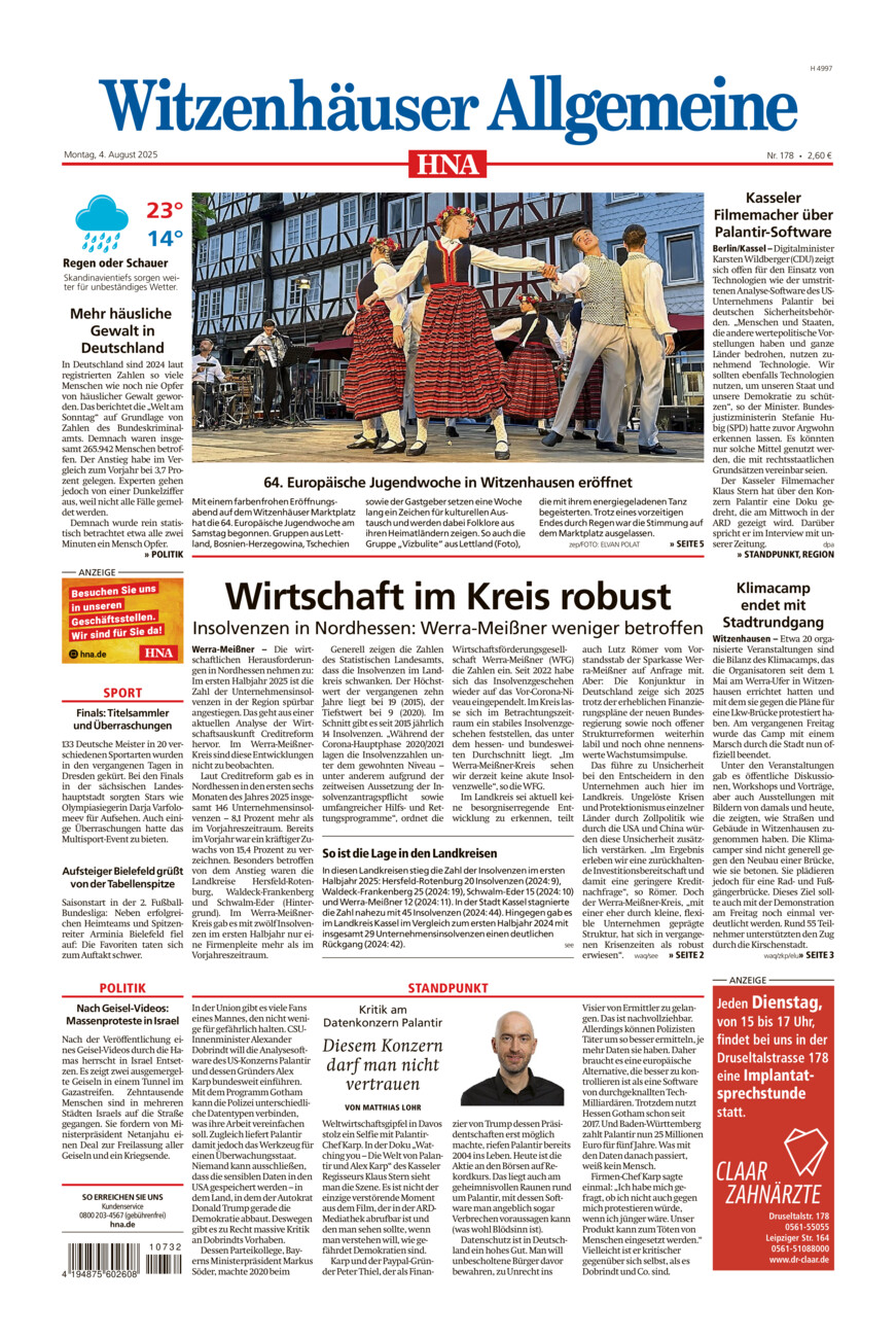 Witzenhäuser Allgemeine vom Montag, 04.08.2025