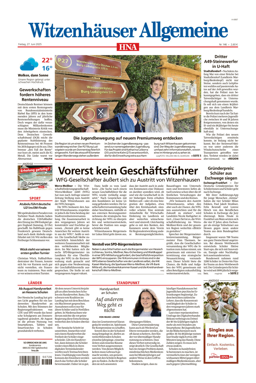 Witzenhäuser Allgemeine vom Freitag, 27.06.2025